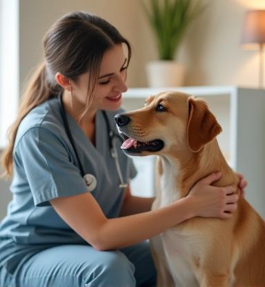 Propriétaire et chien à la clinique